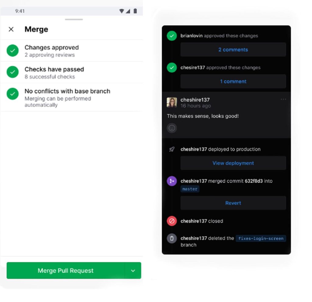 Github merge full request feature in app